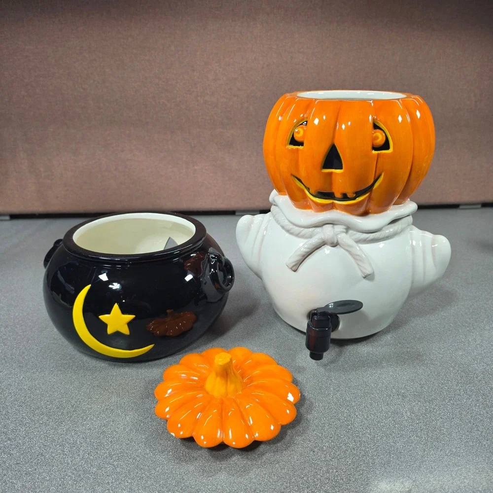 Dept. 56 Halloween Beverage Dispenser Pumpkin Ghost Cauldron